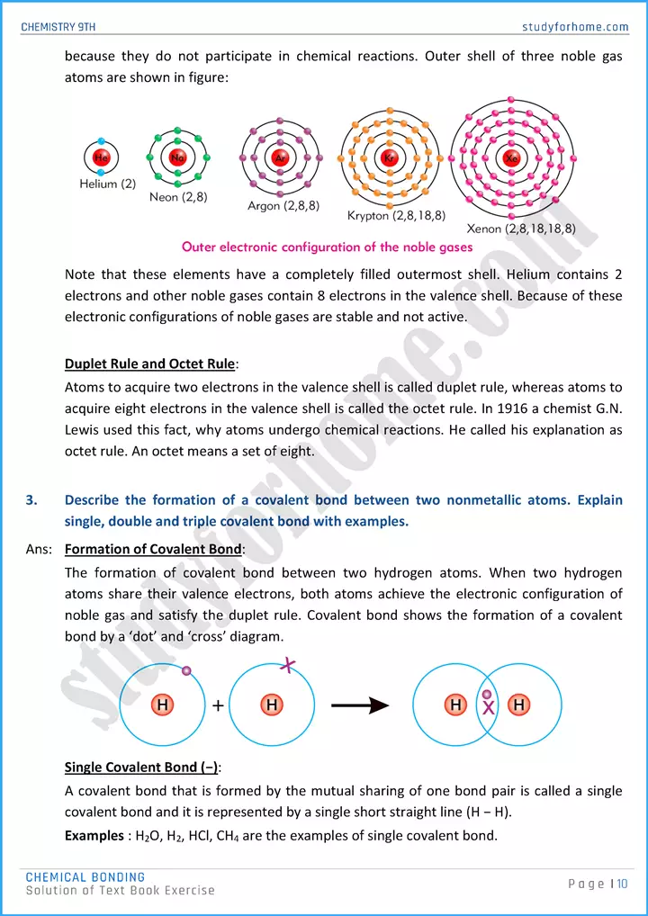 chemical bonding solution of text book exercise chemistry class 9th 10