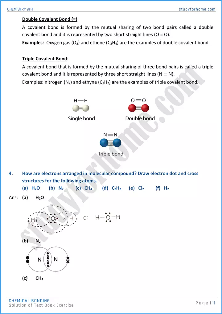 chemical bonding solution of text book exercise chemistry class 9th 11