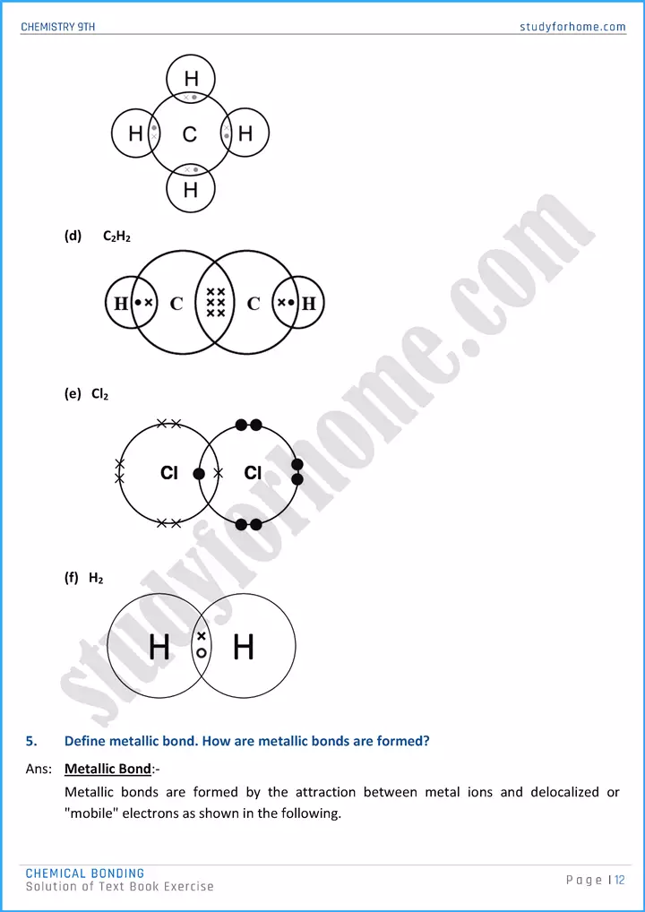 chemical bonding solution of text book exercise chemistry class 9th 12