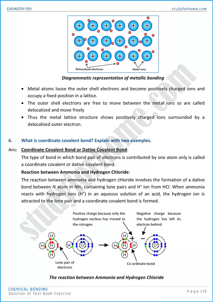 chemical bonding solution of text book exercise chemistry class 9th 13