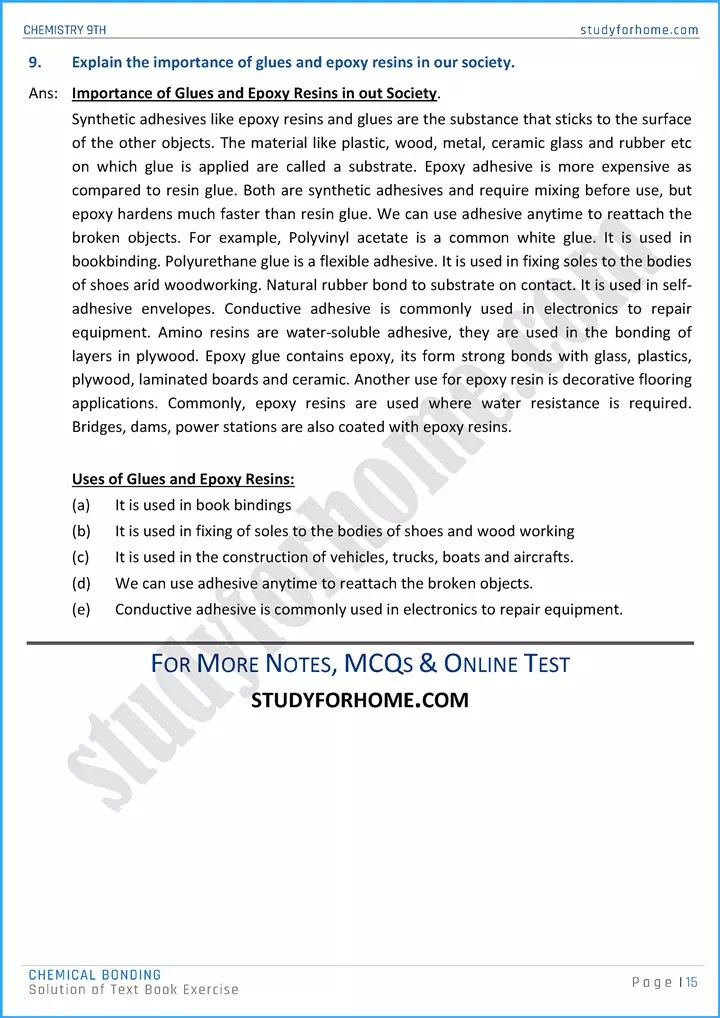 chemical bonding solution of text book exercise chemistry class 9th 15