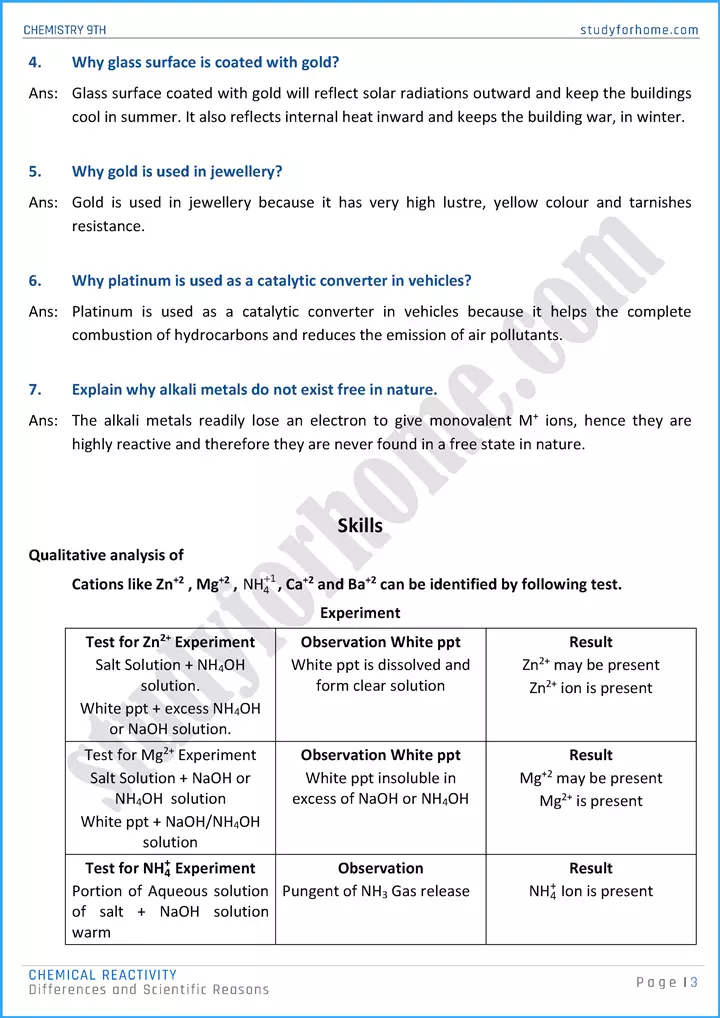 chemical reactivity differences and scientific reasons chemistry class 9th 03