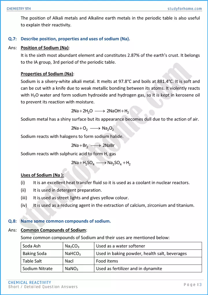 chemical reactivity short and detailed question answers chemistry class 9th 03