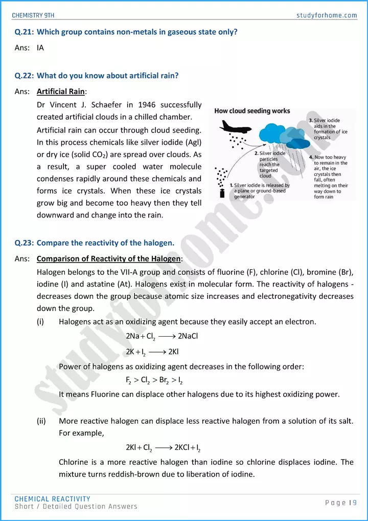 chemical reactivity short and detailed question answers chemistry class 9th 09