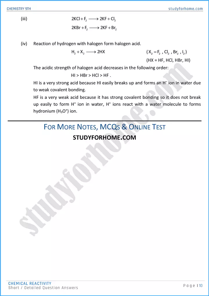 chemical reactivity short and detailed question answers chemistry class 9th 10