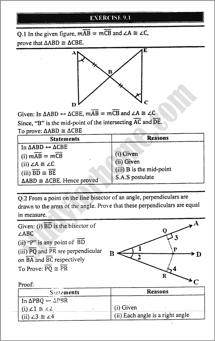 congruent triangles exercise 9 1 mathematics class 9th 06