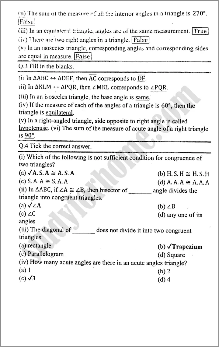 congruent triangles review exercise 9 mathematics class 9th 02