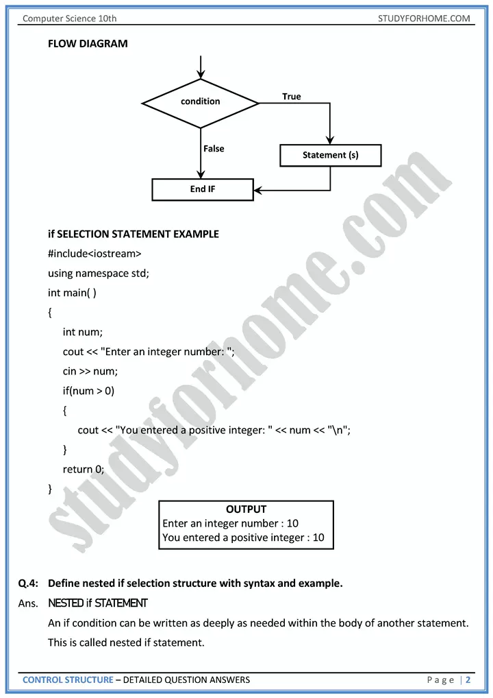 control structure detailed question answers computer science class 10th 02