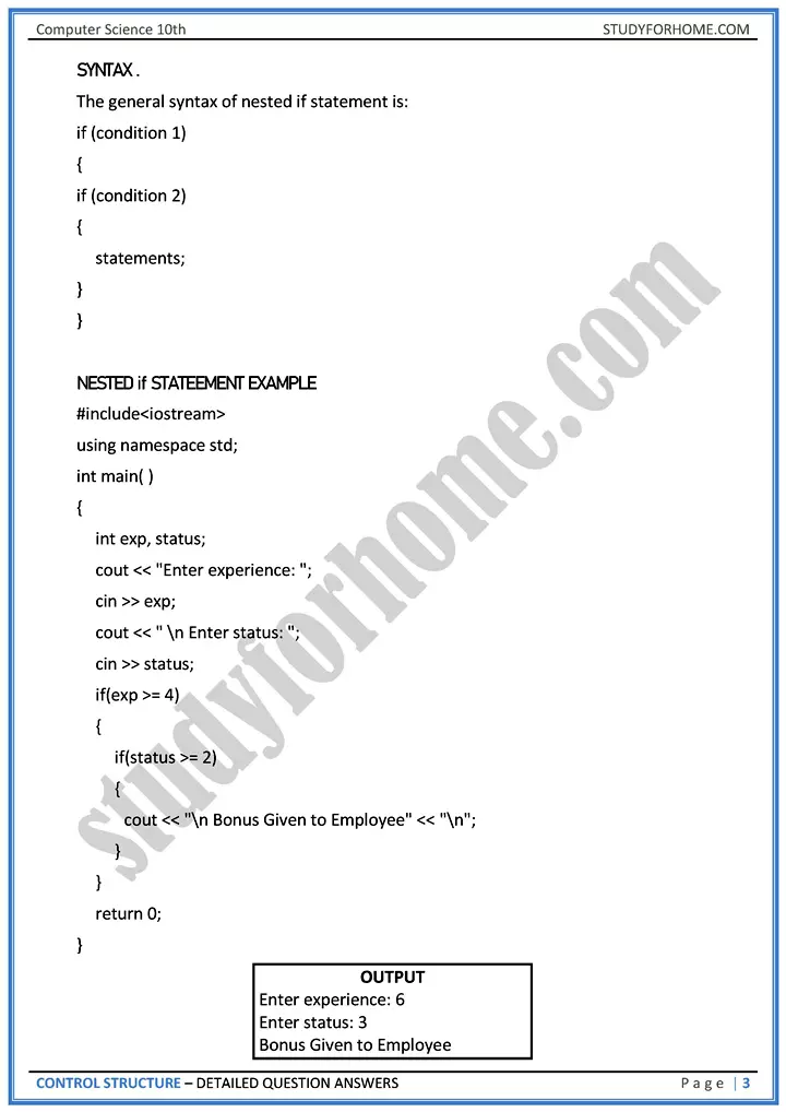 control structure detailed question answers computer science class 10th 03