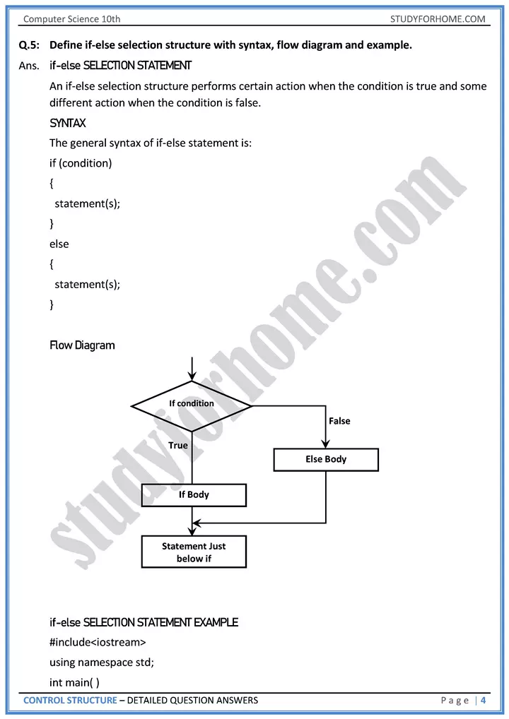 control structure detailed question answers computer science class 10th 04