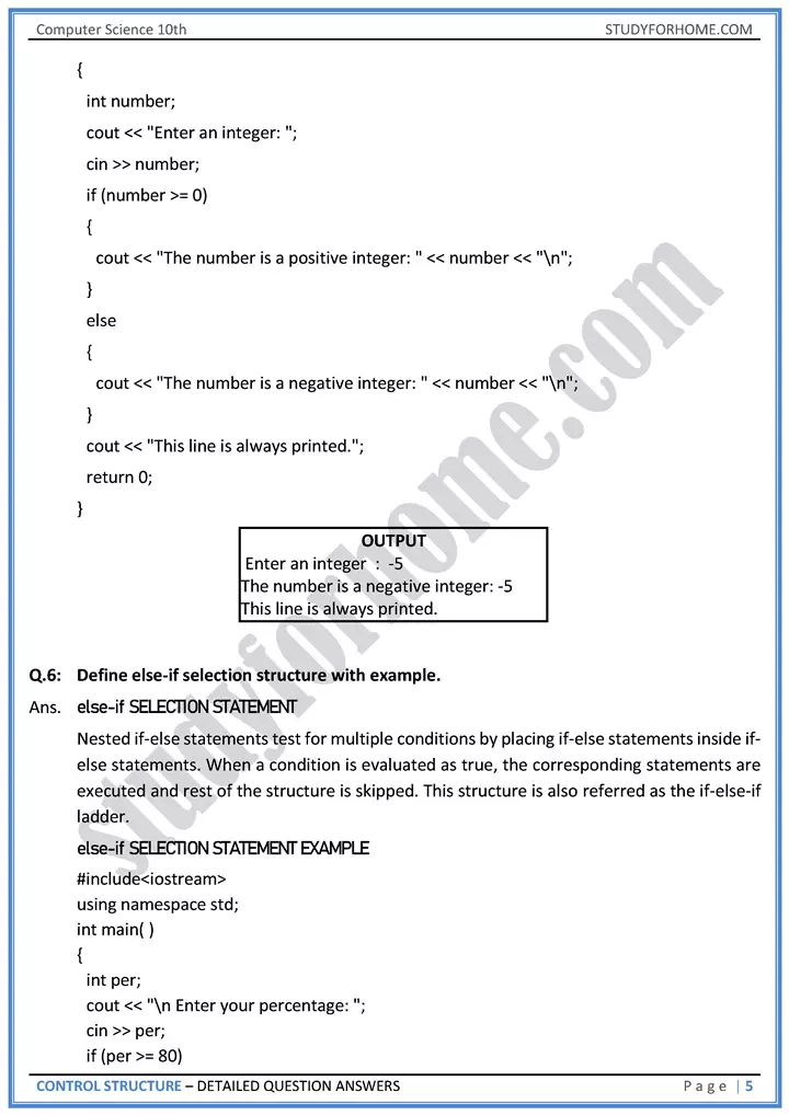 control structure detailed question answers computer science class 10th 05