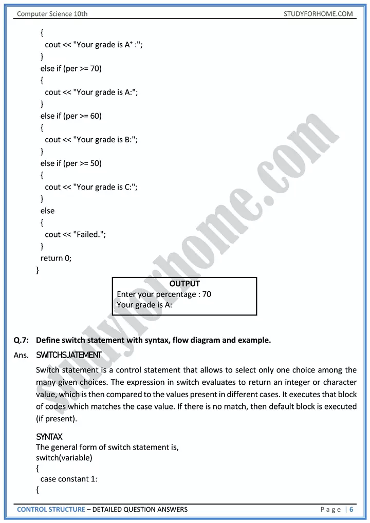 control structure detailed question answers computer science class 10th 06