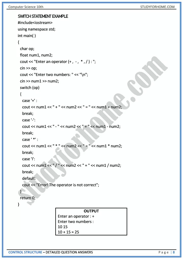 control structure detailed question answers computer science class 10th 08