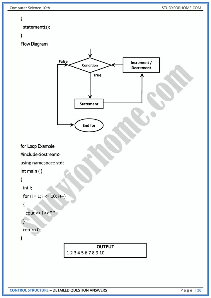 control structure detailed question answers computer science class 10th 10