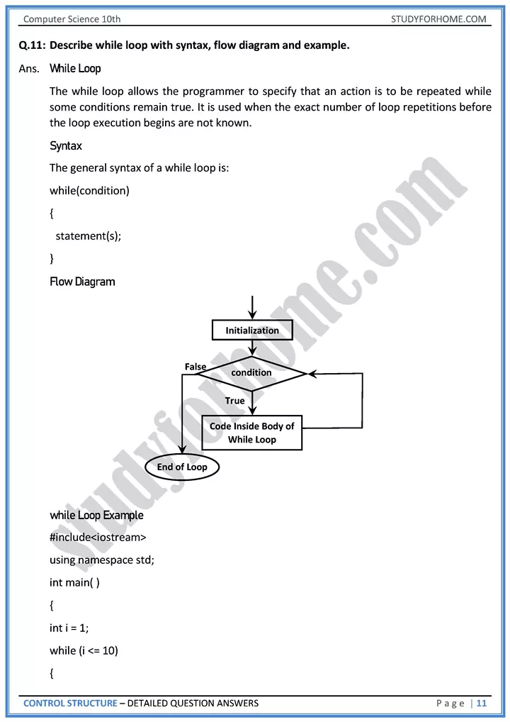 control structure detailed question answers computer science class 10th 11