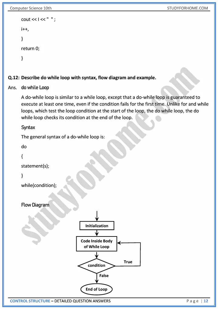 control structure detailed question answers computer science class 10th 12