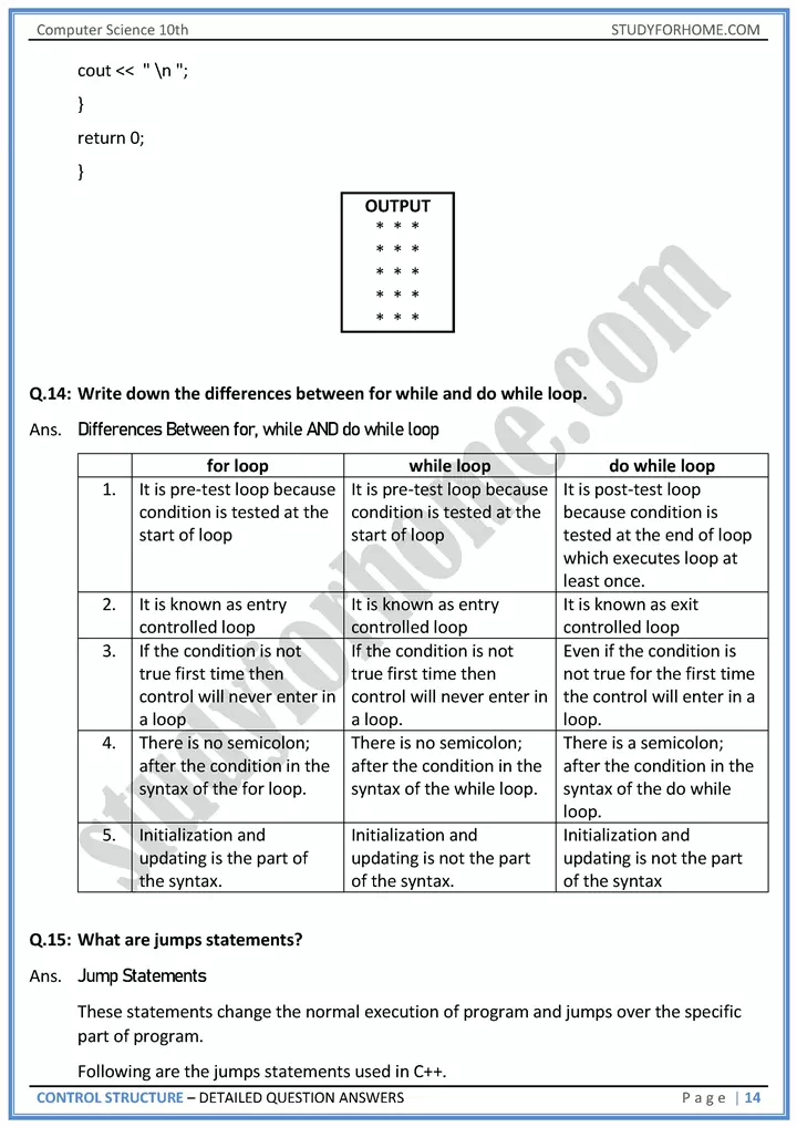 control structure detailed question answers computer science class 10th 14