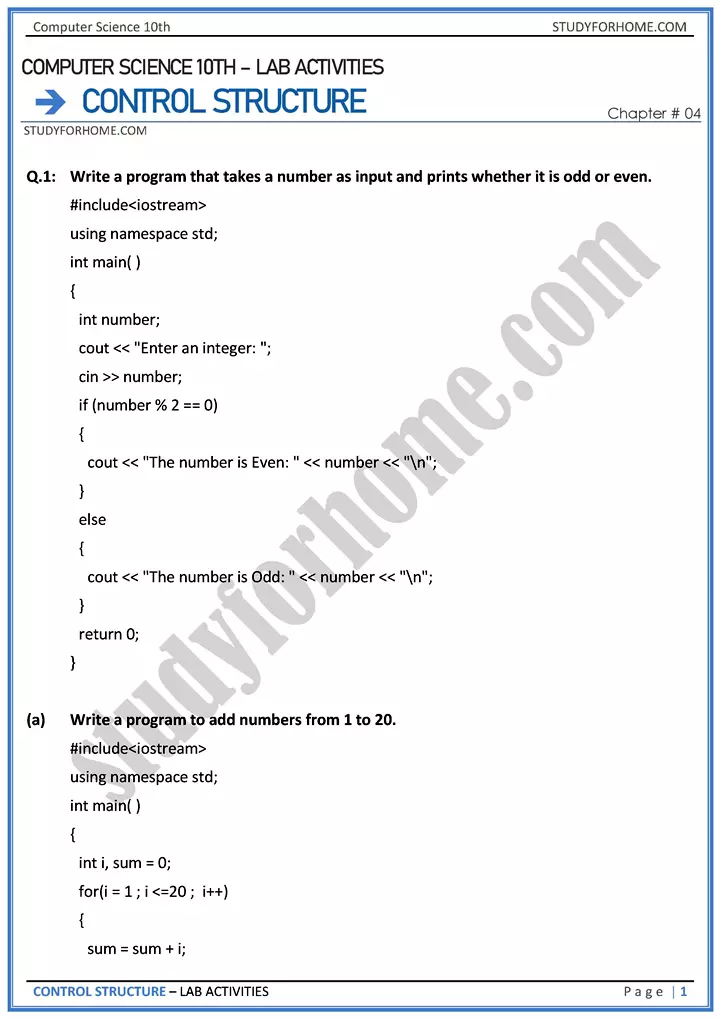 control structure lab activities computer science class 10th 01