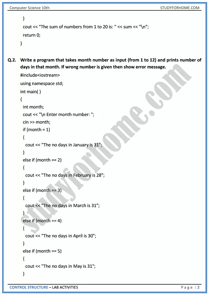 control structure lab activities computer science class 10th 02