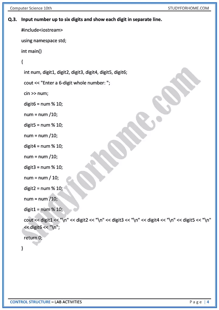 control structure lab activities computer science class 10th 04