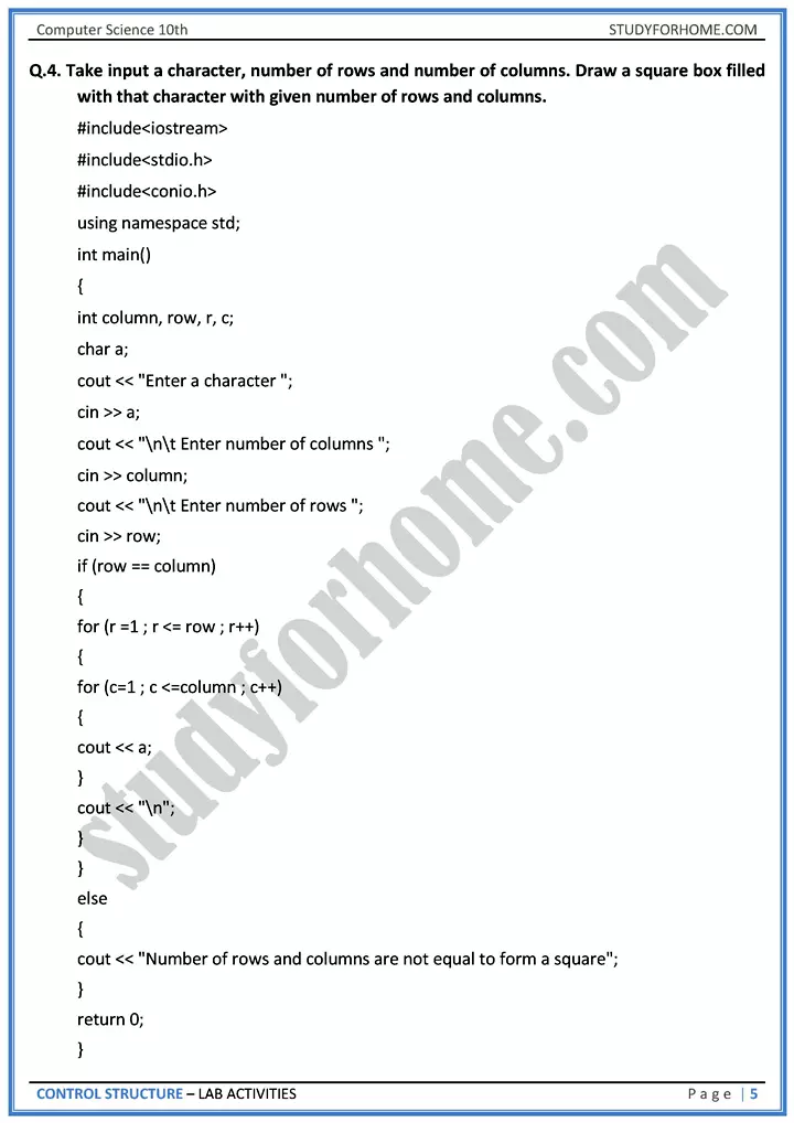 control structure lab activities computer science class 10th 05