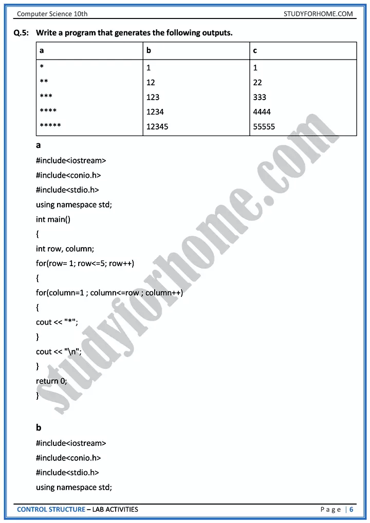 control structure lab activities computer science class 10th 06