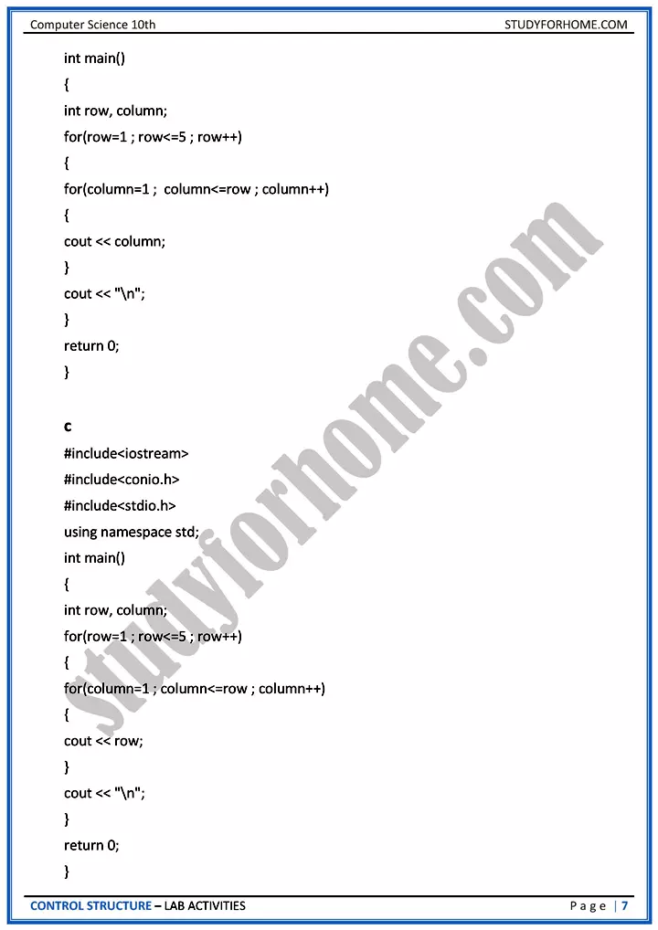 control structure lab activities computer science class 10th 07