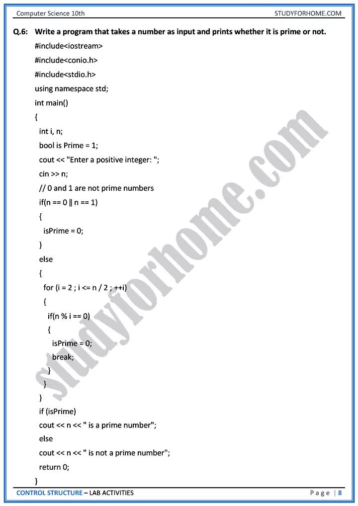 control structure lab activities computer science class 10th 08