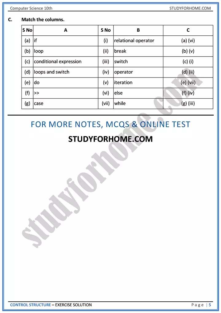 control structure solution of book exercise computer science class 10th 05