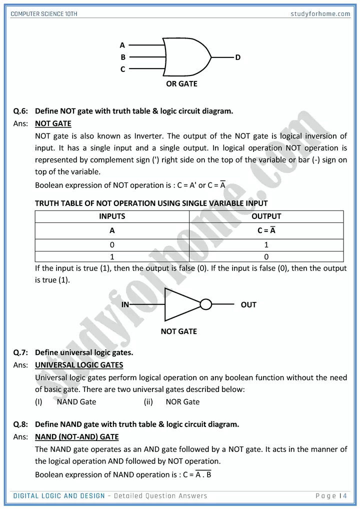 digital logic and design detailed question answers computer science class 10th 04