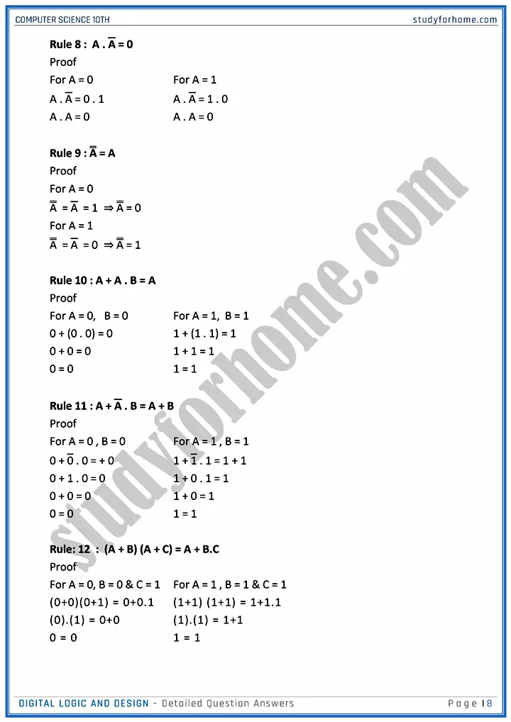 digital logic and design detailed question answers computer science class 10th 08