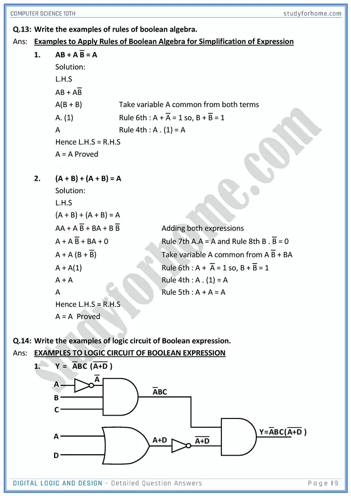 digital logic and design detailed question answers computer science class 10th 09