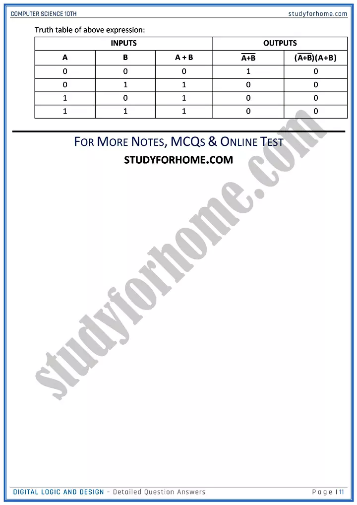 digital logic and design detailed question answers computer science class 10th 11