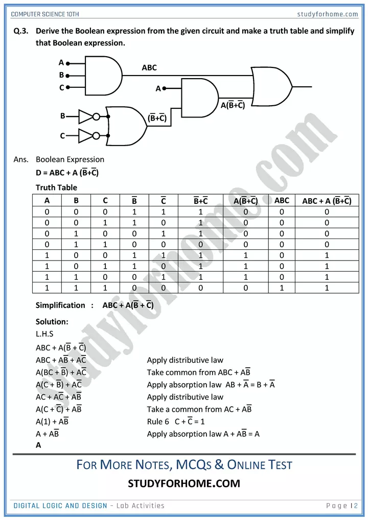 digital logic and design lab activities computer science class 10th 02