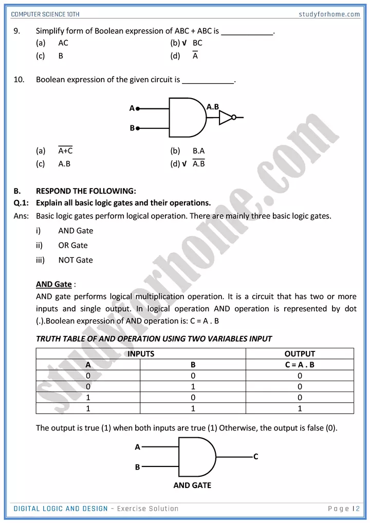 digital logic and design solution of book exercise computer science class 10th 02