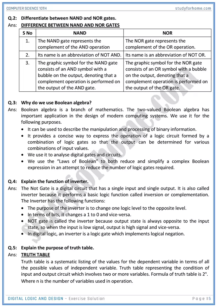 digital logic and design solution of book exercise computer science class 10th 05