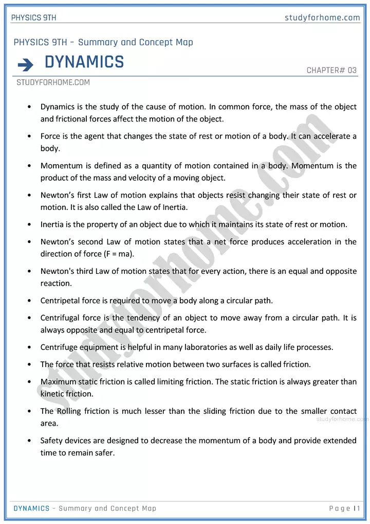 dynamics-chapter-summary-and-concept-map-physics-class-9th