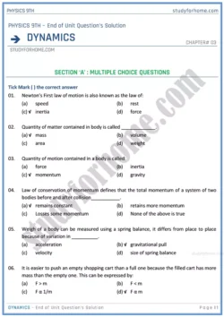 dynamics-end-of-unit-questions-solution-physics-class-9th