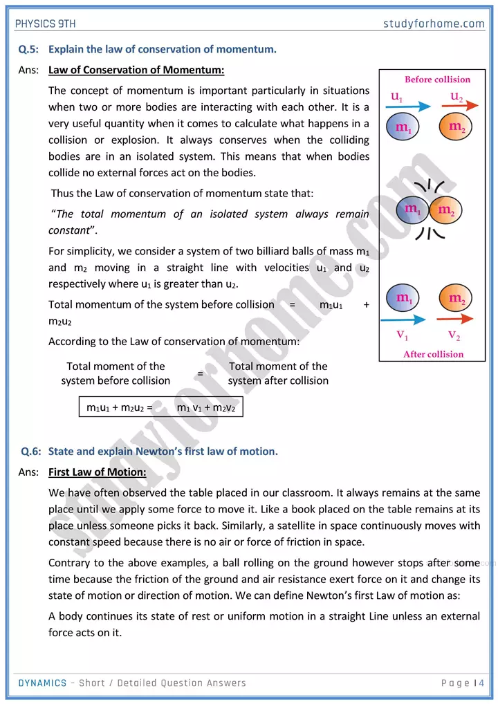 dynamics short and detailed answer questions physics class 9th 04