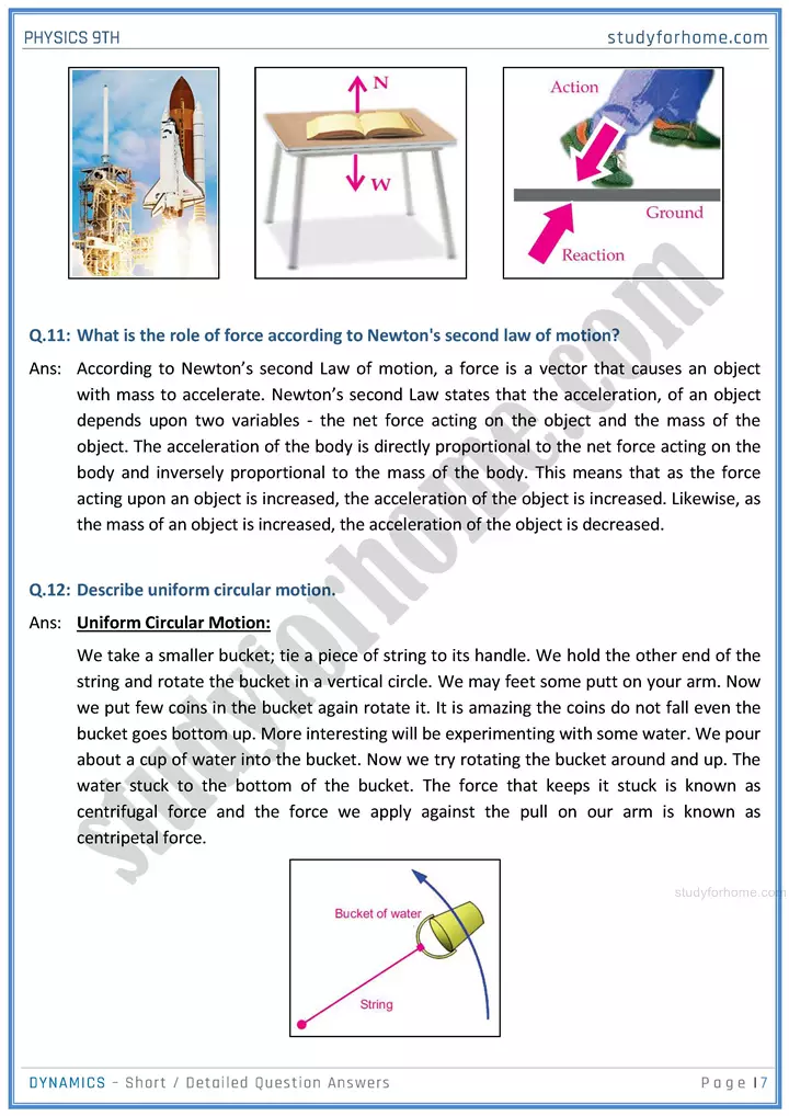 dynamics short and detailed answer questions physics class 9th 07