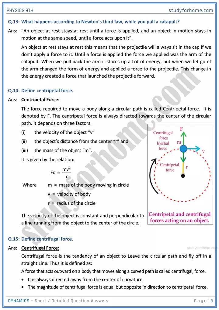 dynamics short and detailed answer questions physics class 9th 08