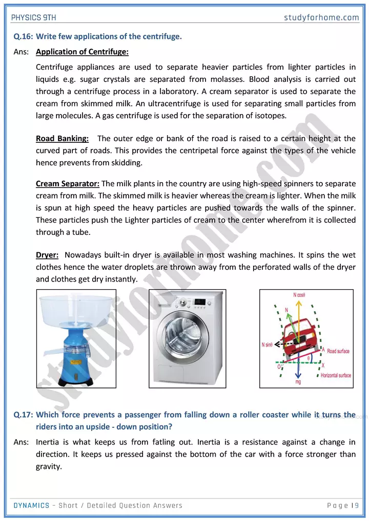 dynamics short and detailed answer questions physics class 9th 09