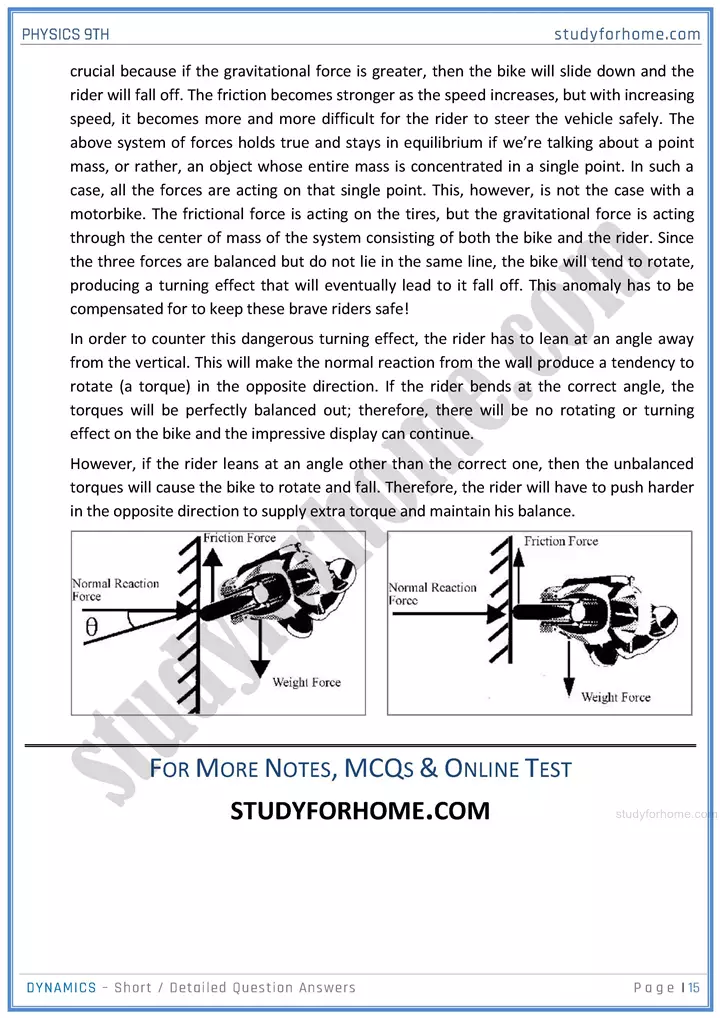 dynamics short and detailed answer questions physics class 9th 15