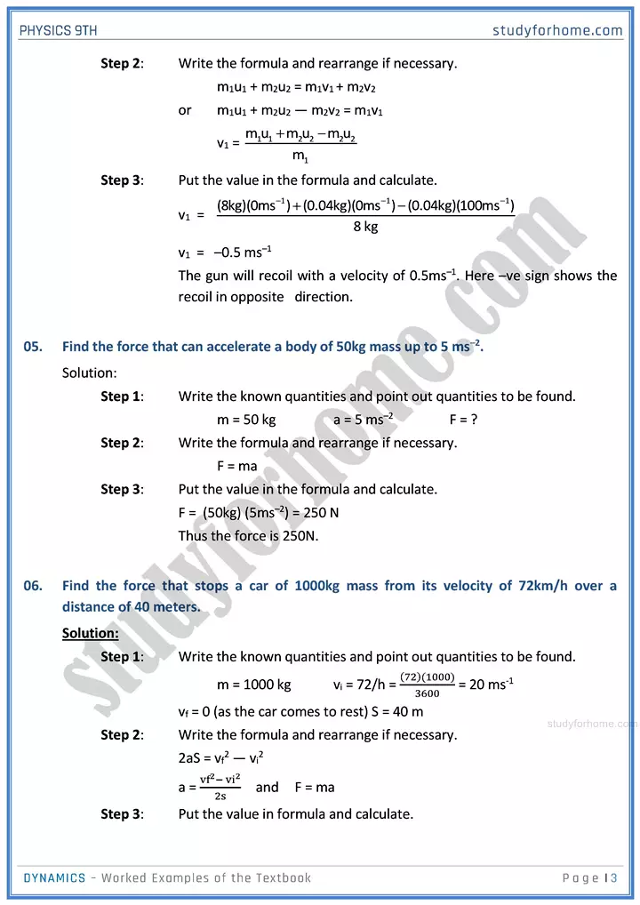 dynamics worked examples of the textbook physics class 9th 03