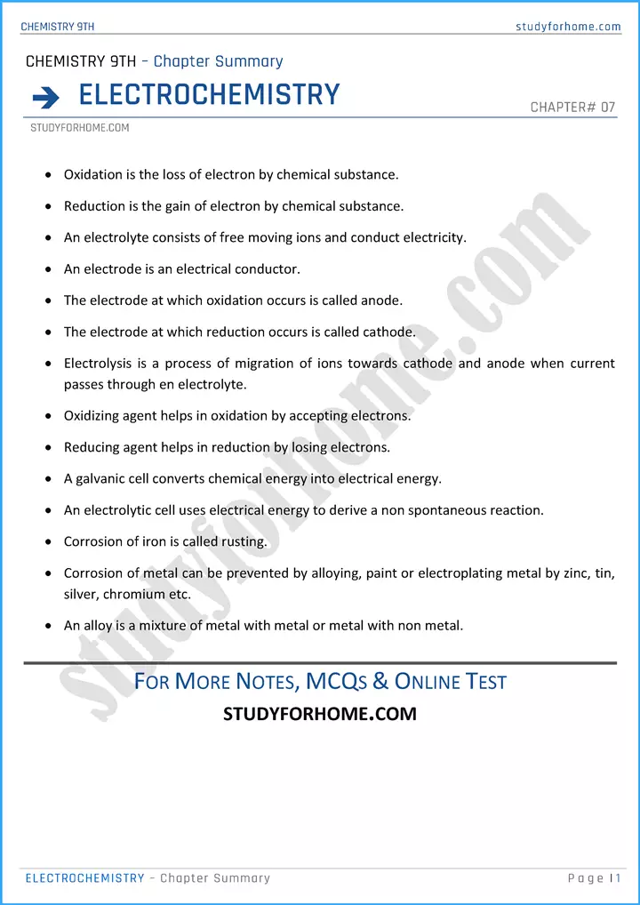 electrochemistry chapter summary chemistry class 9th 01