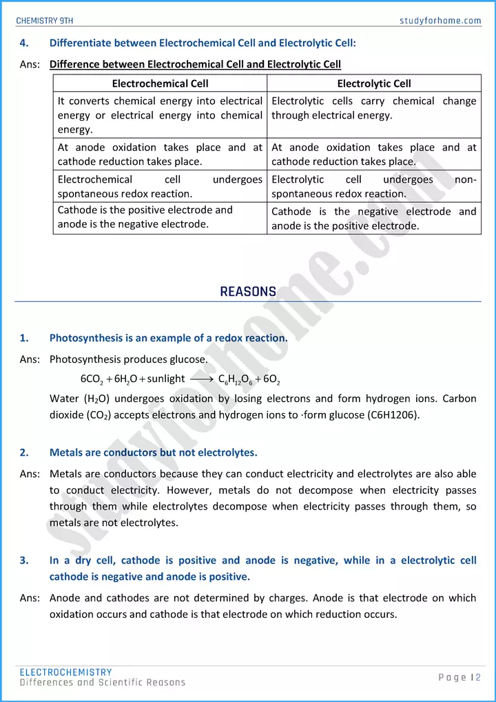 electrochemistry differences and scientific reasons chemistry class 9th 02