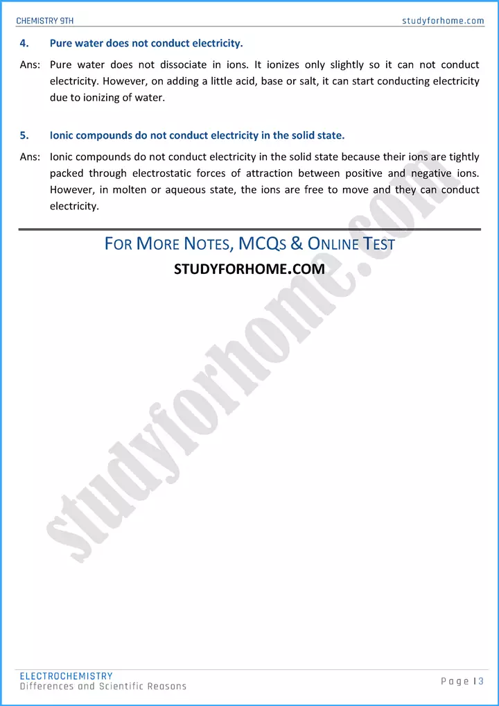 electrochemistry differences and scientific reasons chemistry class 9th 03