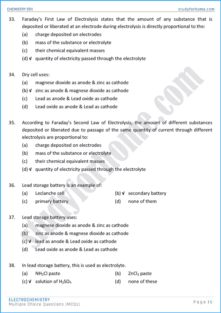 electrochemistry multiple choice questions chemistry class 9th 05