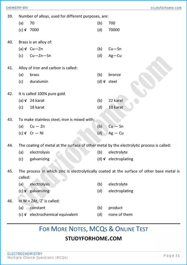 electrochemistry multiple choice questions chemistry class 9th 06