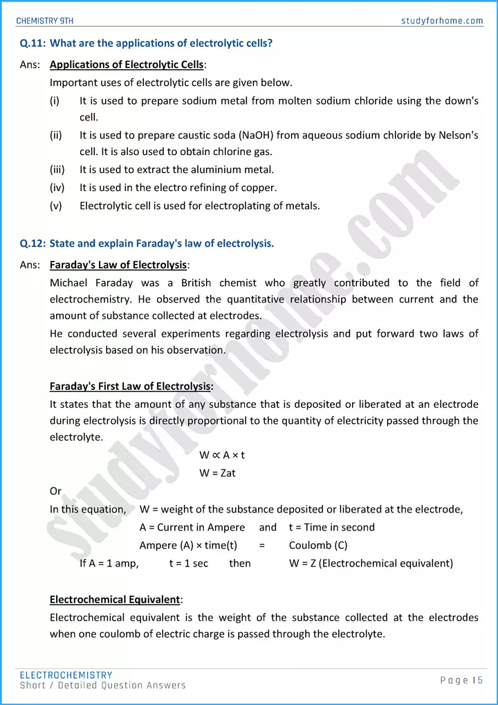 electrochemistry short and detailed question answers chemistry class 9th 05